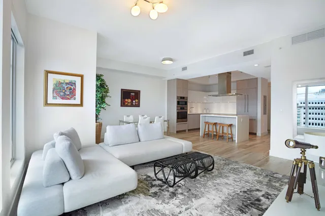 a living room with furniture and a rug