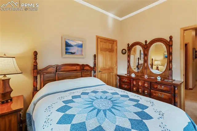 a bedroom with a bed and a dresser