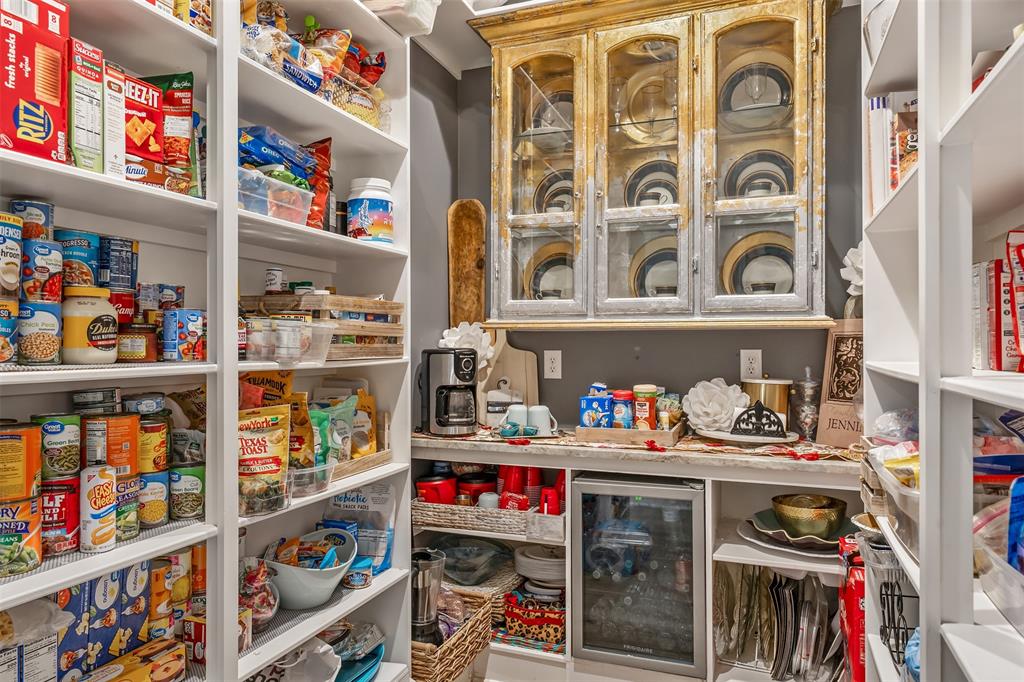 16241 Big Oak Bay Road Tyler, TX 75707 - Photo 15 of 40 Spacious pantry featuring extensive built-in shelving, a dedicated counter space, and a built-in beverage cooler