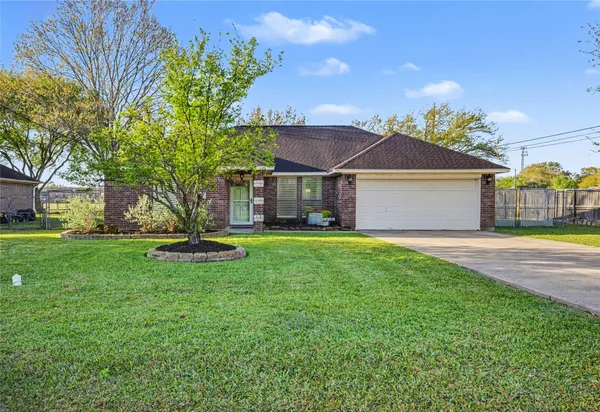 a view of a house with backyard and a tree