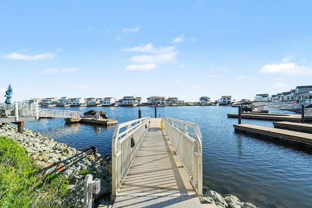 a view of a lake with large trees