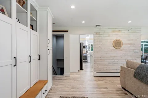 a bathroom with a glass door shower