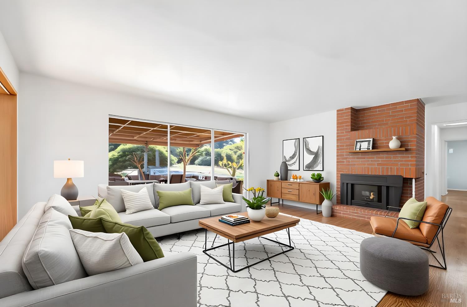 23 Valley View Court El Sobrante, CA 94803 - Photo 1 of 69 Main living room. Entry is to the right. Sliding doors to patio. Fireplace is wood burning with electric fan. Virtually staged