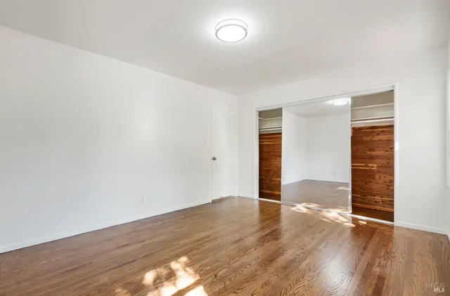 a view of a dry yard with green space