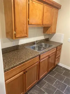 a kitchen with a sink a window and cabinets
