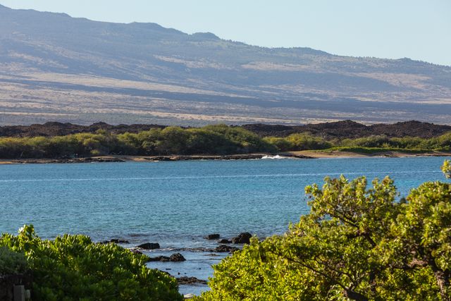 a view of a lake with a mountain