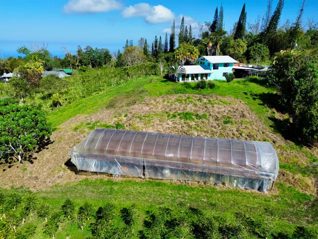 a garden view with a seating space