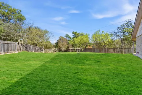 a view of a park with large trees