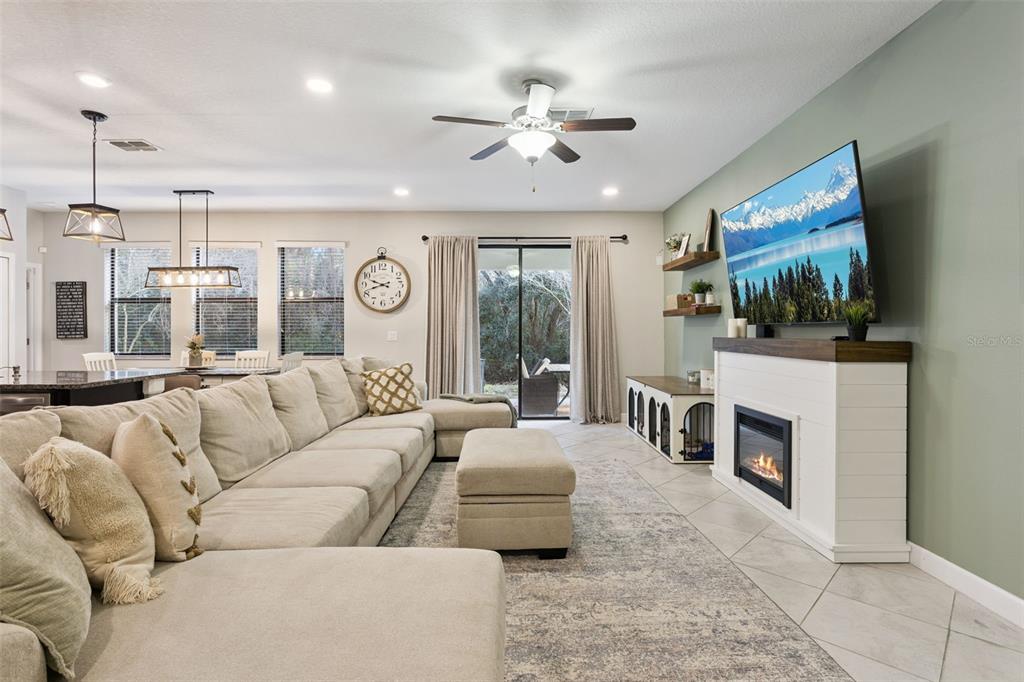 8816 Shady Pavillion Court Land O Lakes, FL 34637 - Photo 6 of 64 a living room with fireplace furniture and a flat screen tv