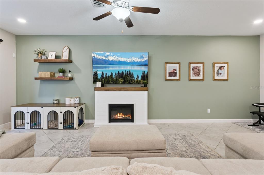 8816 Shady Pavillion Court Land O Lakes, FL 34637 - Photo 8 of 64 a living room with furniture and a fireplace