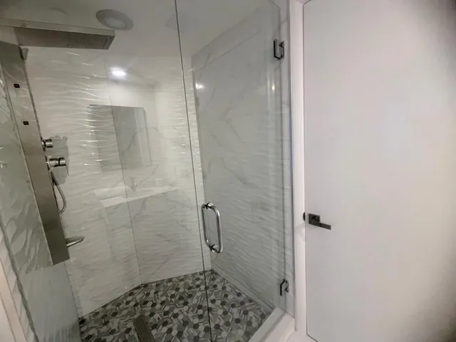 a bathroom with a shower
