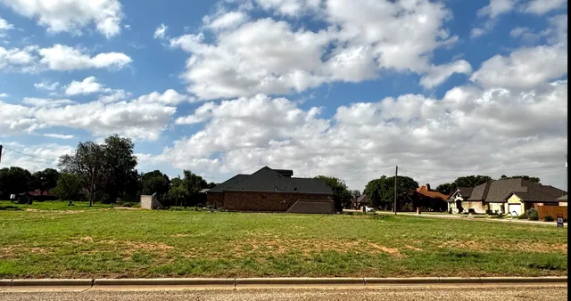 a view of a big yard with plants and large trees
