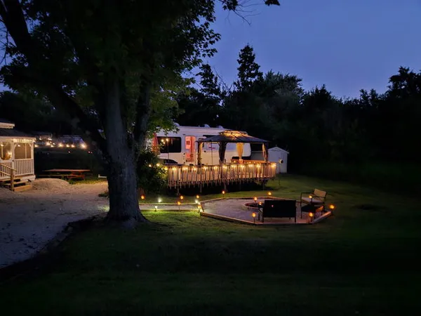 a small pool with a big yard