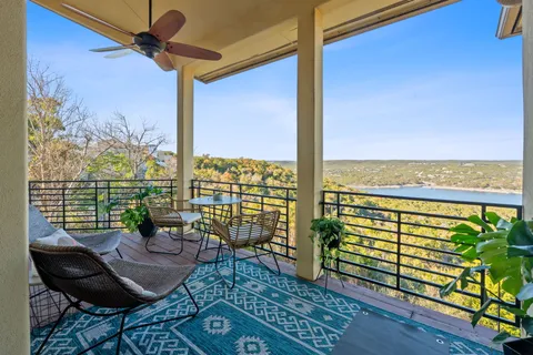 a roof deck with patio