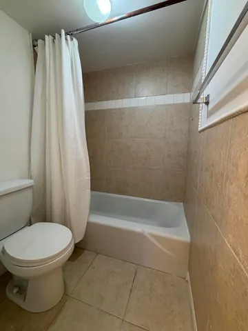 a white toilet sitting next to a bath tub