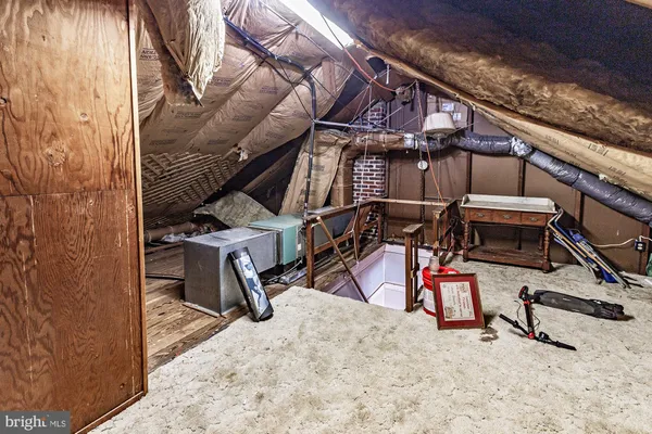 a view of a storage room with cabinets