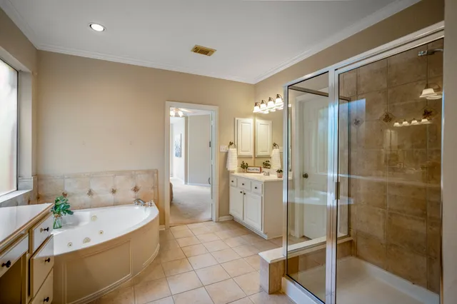 a bathroom with a bathtub and a shower