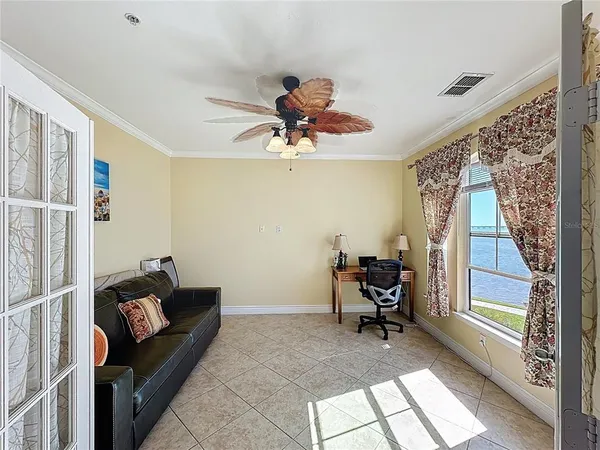 a view of a balcony next to an ocean