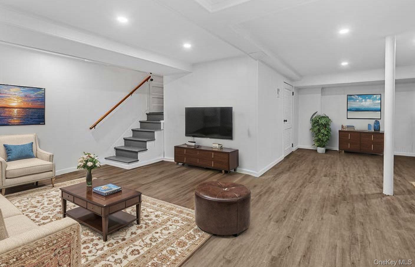 112 Ralph Avenue White Plains, NY 10606 - Photo 26 of 30 Living area featuring recessed lighting, stairway, baseboards, and wood finished floors