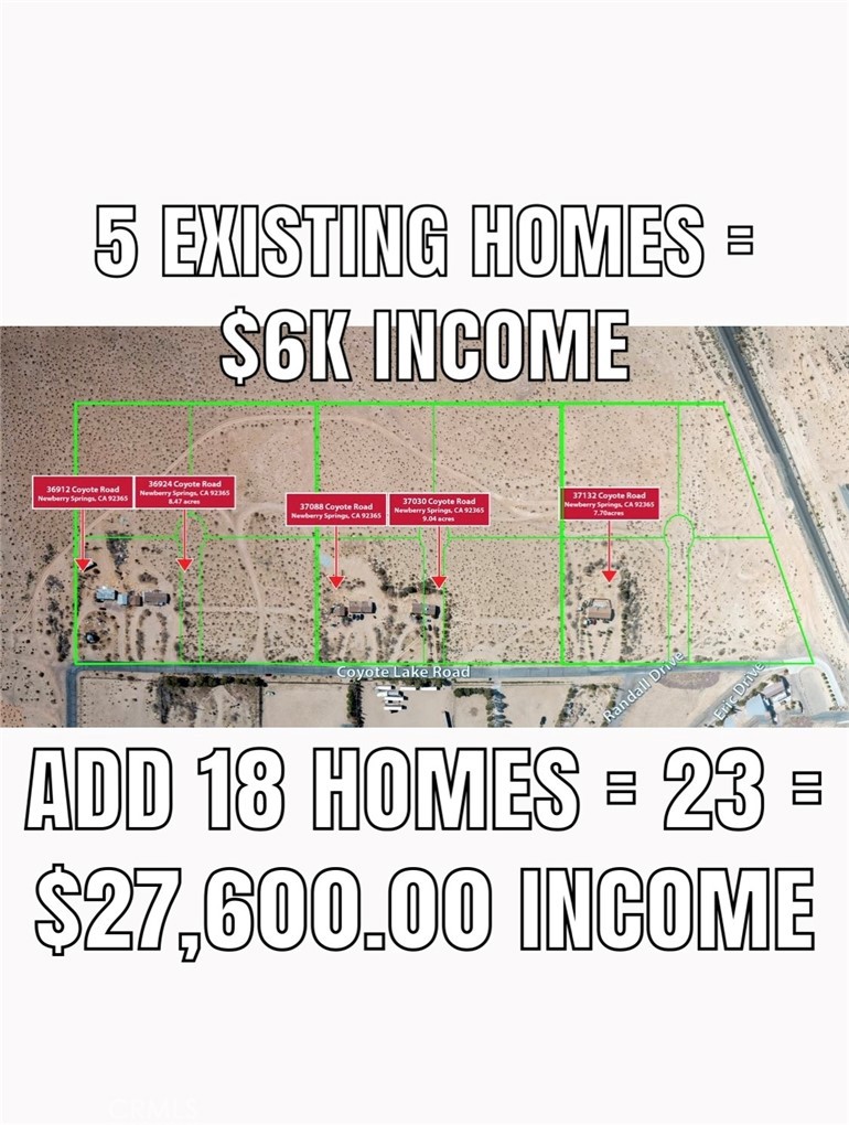 37132 Coyote Lake Road Newberry Springs, CA 92365 - Photo 9 of 45 Outter Grn Line Shows 3 Parcels As They Are Now
Inner Grn Lines Show The Vision/Potentially Subdivided Parcels Into 4 Lots w/ Culdesac Access Rd Into Center of Each Parcel