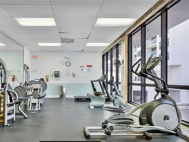 a view of a room with gym equipment