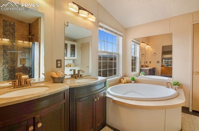 338 Doublet Lane Divide, CO 80814 - Photo 21 of 31 a bathroom with a granite countertop sink and a mirror