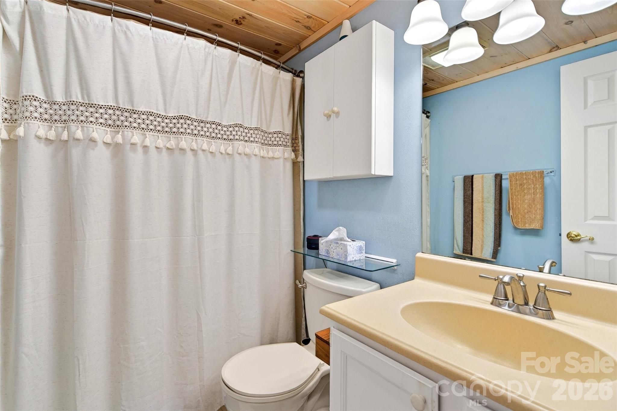 334 Harbor Lake Road Newland, NC 28657 - Photo 18 of 48 a bathroom with a granite countertop sink and a mirror