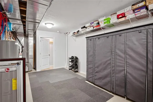 a hallway with toys and flowers