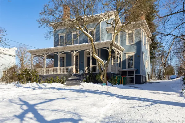 a view of a building with a snow