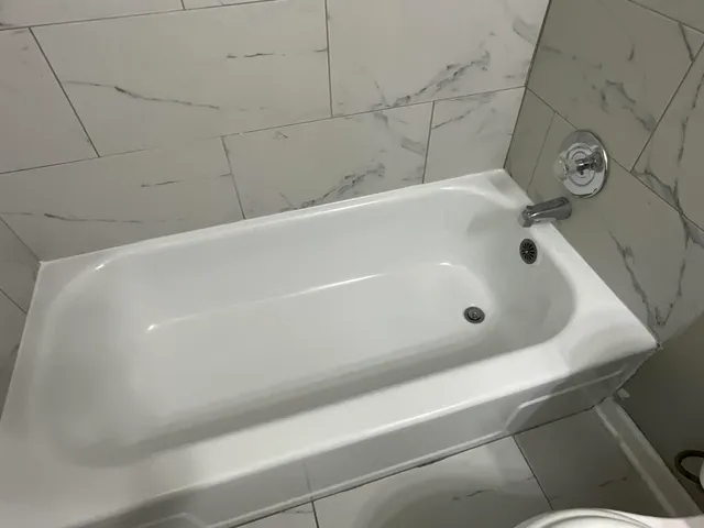 a bathroom with a bathtub