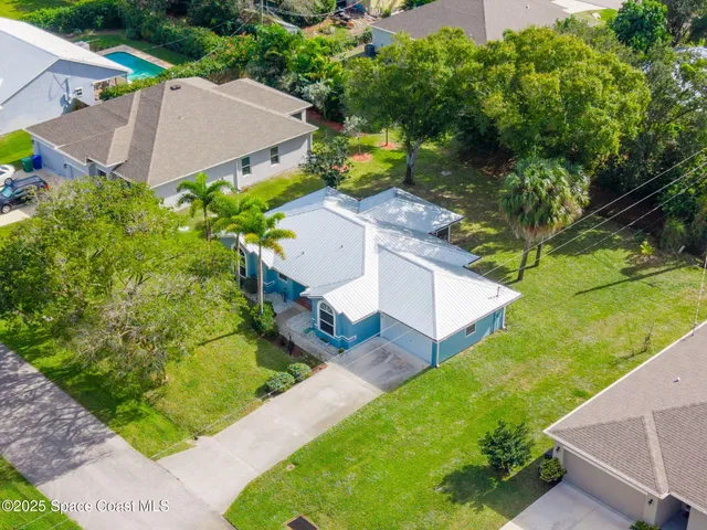 an aerial view of a house