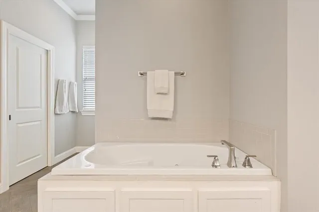 a bathroom with a bathtub