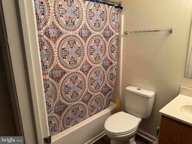 a white toilet sitting next to a shower curtain