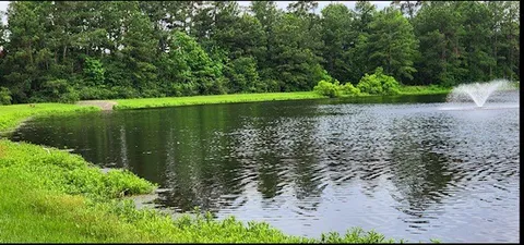 a view of yard with wooden fence and trees