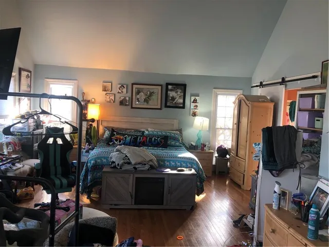 a view of a windows and a chandelier in a room