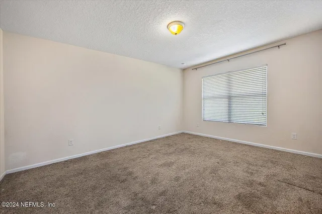 an empty room with windows and flowerpot