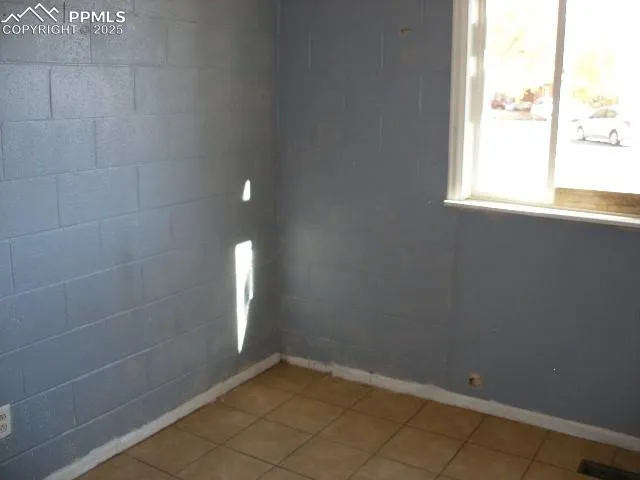 a view of a small space with a window