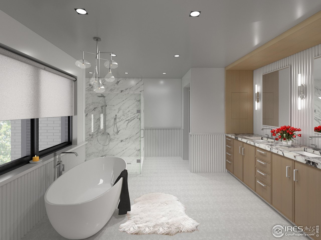 515 Alpine Avenue Boulder, CO 80304 - Photo 6 of 10 a large bathroom with a double vanity sink a large mirror and shower