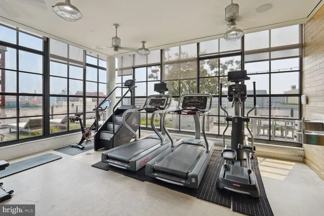 a view of a room with gym equipment