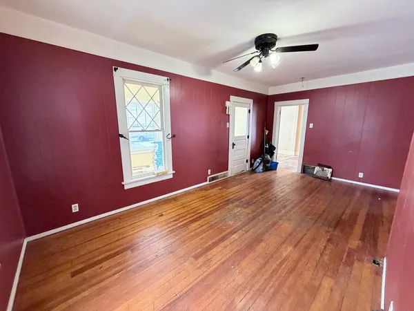 a view of a livingroom with a window