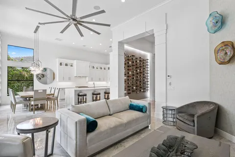 a view of a garden with palm trees