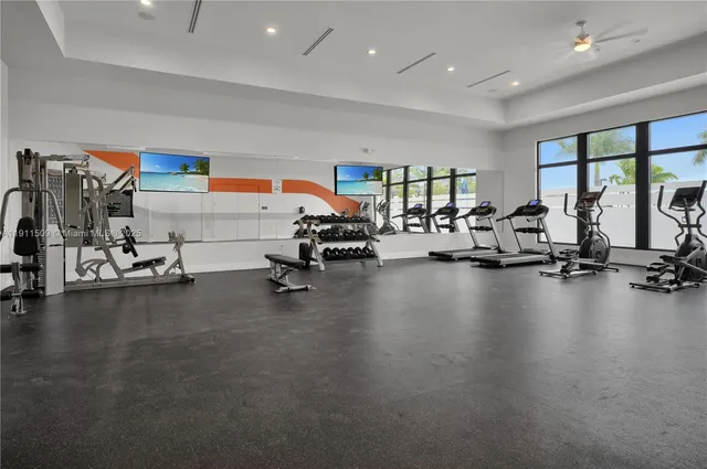 a view of a room with gym equipment