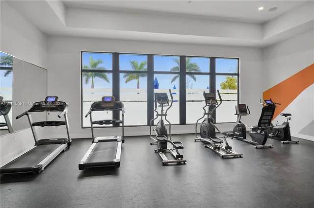 a view of a room with gym equipment