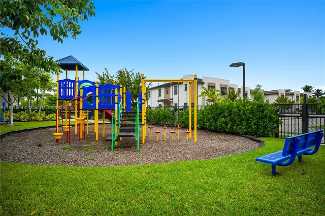 a view of a park with slide