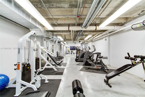 a view of a room with gym equipment