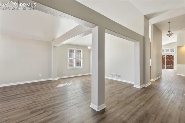 a view of livingroom with wooden floor
