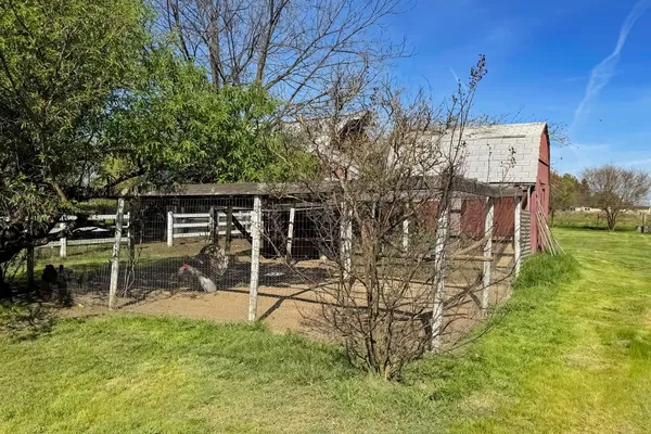 a backyard of a house with a yard and large trees