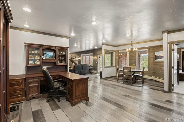 a workspace with wooden floor