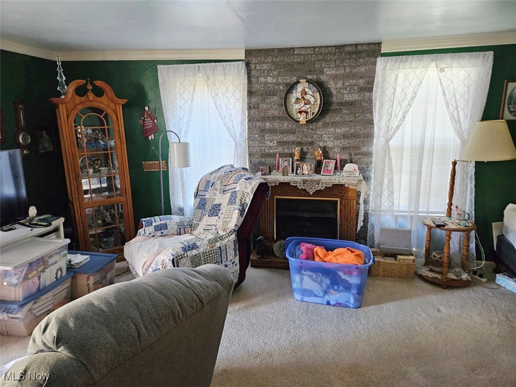 2319 Columbiana Road New Springfield, OH 44443 - Photo 7 of 10 Carpeted living room featuring a fireplace