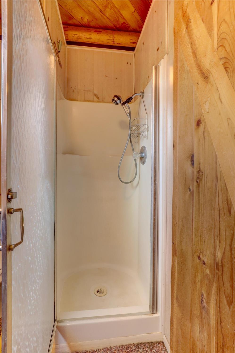19455 Hogback Road Nevada City, CA 95959 - Photo 38 of 87 a bathroom with a glass shower door